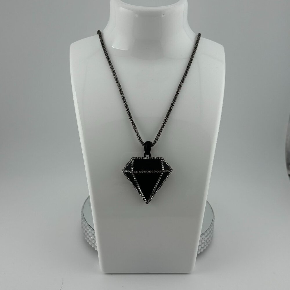 *NEW* Black Diamond Rhinestone Pendant Long Body Necklace